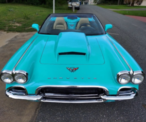 turquoise corvette restored and painted