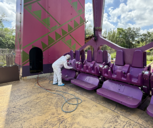 purple amusement ride body being worked on - fiberglass repair and restoration